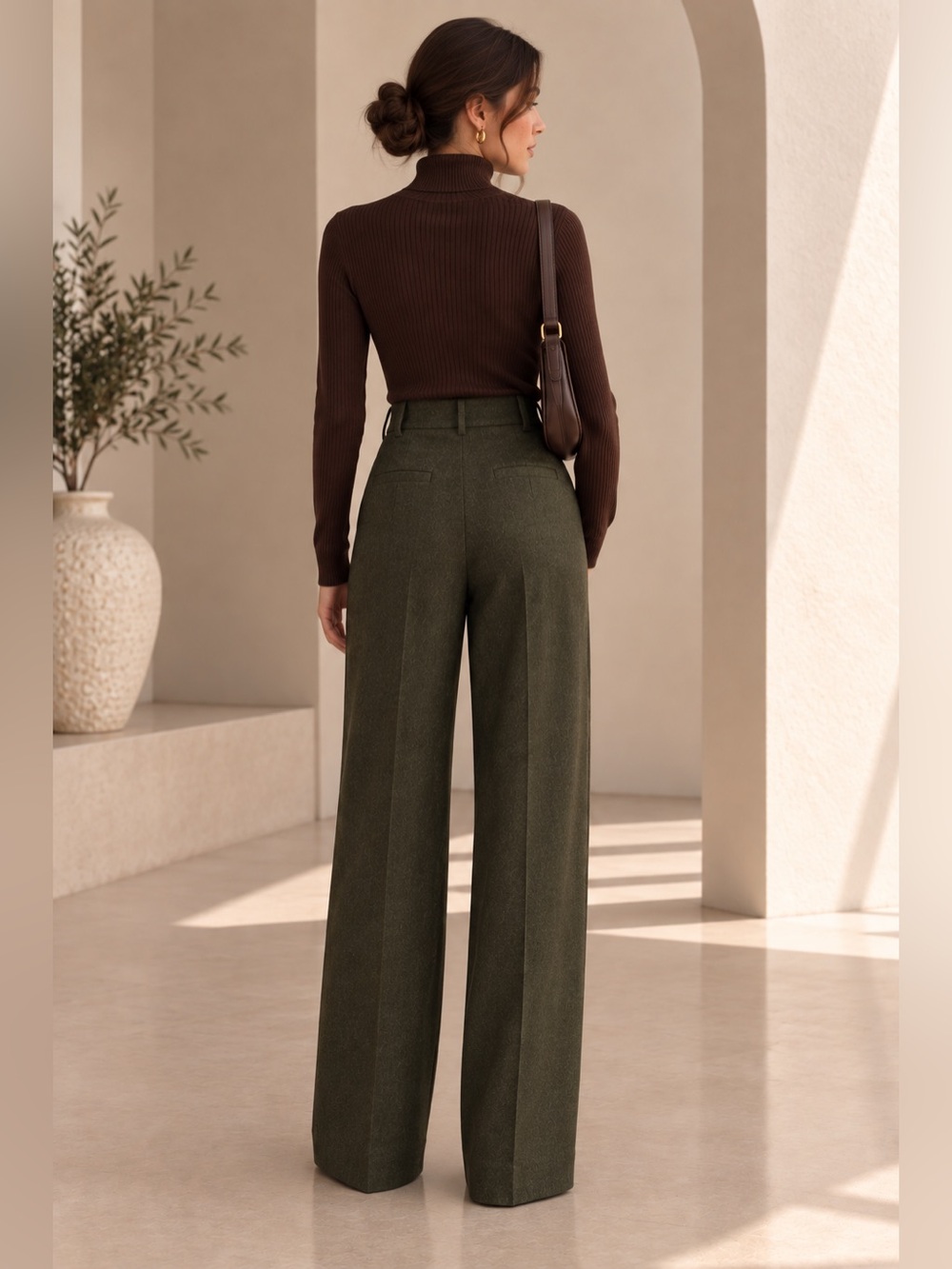 NWT Commense High-Waisted Button-Front Wide-Leg Pants in Dark Green, size Small - Picture 2 of 5
